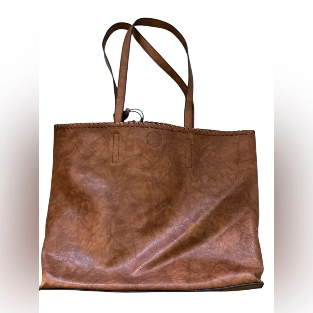 Brown Faux Leather Tote Bag